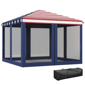 10' x 10' Outdoor Pop-Up Canopy with Sidewalls, Mesh Walls, Instant Setup for Party, Events, Patio, Lawn, American Flag