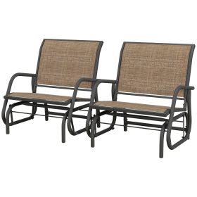 2 Pieces Outdoor Glider Chair, Steel Swing Chai with Curved Armrests for Porch, Garden, Poolside, Balcony, Mixed Brown