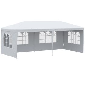 Large 20' x 10' Gazebo Canopy Party Tent with 4 Removable Window Side Walls, Outdoor Events - White