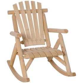 Outdoor Wooden Rocking Chair, Single-Person Rustic Adirondack Rocker with Slatted Seat, High Backrest, Armrests for Patio, Garden and Porch, Natural