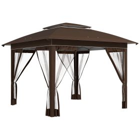 12' x 12' Pop Up Canopy Tent with Netting and Carry Bag, Instant Sun Shelter with 137 sq.ft Shade, Dark Brown