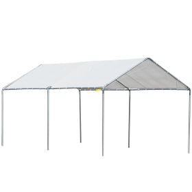 9.6' x 19.5' Carport Heavy Duty Galvanized Car Canopy w/ Included Anchor Kit, 3 Reinforced Steel Cables, White
