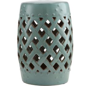 13" x 18" Ceramic Garden Stool with Woven Lattice Design & Glazed Strong Materials Decorative End Table, Antique Blue