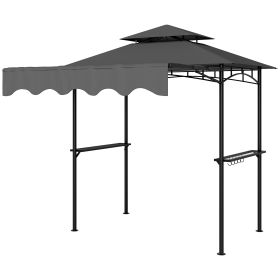 8' x 5' Outdoor Grill Gazebo, Barbecue Gazebo Shelter with Side Awning, 2 Side Shelves and 6 Hooks, Dark Gray