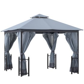 13x11 Gazebo with Sides, with Curtains, Removable Netting, Double Vented Roof, 8 Drainage holes, Aluminum Frame and Hooks, for Garden, Backyard, Pati