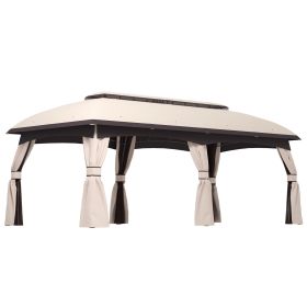 10' x 20' Patio Gazebo, Outdoor Gazebo Canopy Shelter with Netting, Vented Roof for Garden, Beige