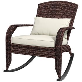 Adirondack Chair, Outdoor Wicker Rocking Chair with High Back, Seat Cushion, and Pillow for Porch, Balcony, Cream White