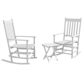 Outdoor Rocking Chair Set of 2 with Side Table, Patio Wooden Rocking Chair with Smooth Armrests, High Back for Garden, Balcony, Porch, Supports Up to