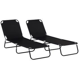 2 Piece Folding Chaise Lounge Pool Chairs, Outdoor Sun Tanning Chairs with 5-Level Reclining Back, Steel Frame for Beach, Yard, Patio, Black