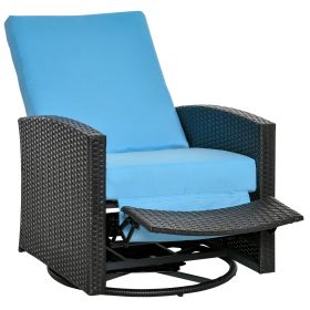 Outdoor Wicker Swivel Recliner Chair, Reclining Backrest, Lifting Footrest, 360Â° Rotating Basic, Water Resistant Cushions for Patio, Light Blue