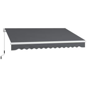13' x 8' Patio Awning, Manual Retractable Sun Shade with UV Protection and Easy Crank Opening, Dark Gray