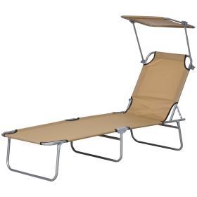 Outdoor Pool Chaise Lounge Chair, Folding Tanning Chair with Sun Shade, Tan