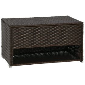 Outdoor Deck Box & Shoe Storage, PE Rattan Wicker Towel Rack with Liner for Indoor, Outdoor, Patio Furniture Cushions, Pool, Garden Tools, Brown