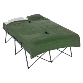 2-Person Folding Camping Cot Portable Outdoor Bed Set with Sleeping Bag, Inflatable Air Mattress, Comfort Pillows and Carry Bag, Soft and Comfortable
