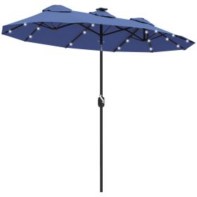 Double-sided Patio Umbrella, 9.7' Outdoor Umbrella with Tilt and Crank, LED Solar Light and 12 Ribs, Navy Blue