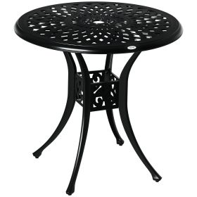 30" Round Patio Dining Table with Umbrella Hole, Antique Cast Aluminum Outdoor Bistro Table Only, Black
