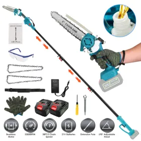 2-in-1 Cordless Pole Saw & Handheld Chainsaw, 1200W Brushless Motor With 2Ã—3000mAh Batteries, 13FT Reach Adjustable Head, Auto Oil Lubrication & Safe