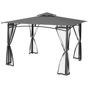 10' x 12' Outdoor Gazebo with Nettings, 2 Tier Patio Gazebo Canopy for Garden, Backyard, Deck, Dark Gray
