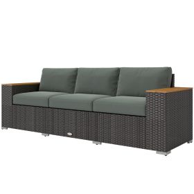 3-Seat Outdoor Patio Sofa, PE Wicker Outdoor Couch with  Extra Wide Deep Seat, Wide Armrests 4" Cushions, Dark Gray