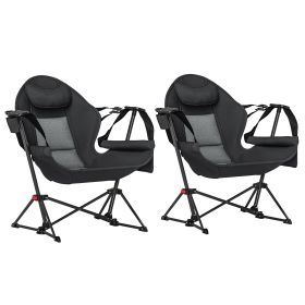 Hammock Camping Chair Set of 2, Adjustable Back Folding Swinging Hammock Chair with Cup Holder and Padded Seat, Black