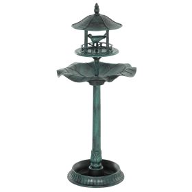 3-in-1 Garden Bird Bath Bowl Pedestal with Bird Feeder, Large Water Basin, Underneath Flower Planter, Green