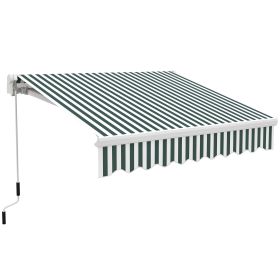 8' x 6.6' Patio Retractable Awning, Manual Exterior Sun Shade Deck Window Cover, Green Striped