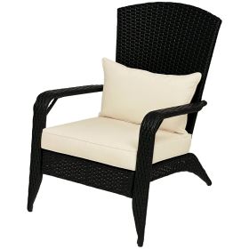 Patio Wicker Adirondack Chair, Outdoor Rattan Fire Pit Chairs w/ Soft Cushions, Tall Backrest, Tilted Seat, Cream White